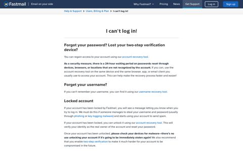 I can't log in! | Fastmail