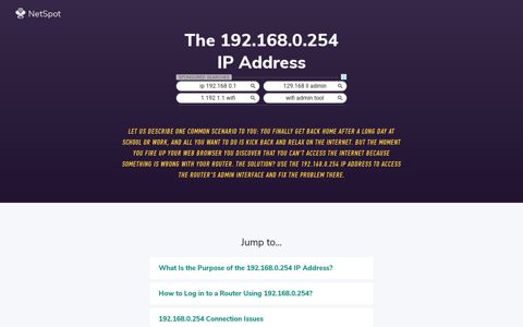 Use the 192.168.0.254 IP Address to Fix the Problem - NetSpot