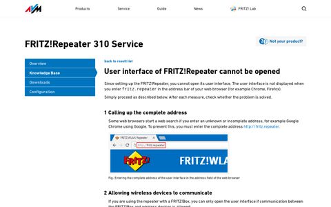 User interface of FRITZ!Repeater cannot be opened - AVM