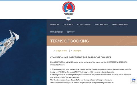 Terms of Booking - Yacht Charter | Kiriacoulis