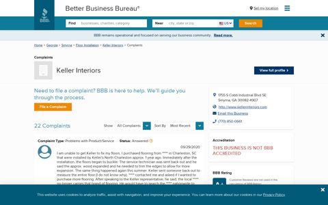 Keller Interiors | Complaints | Better Business Bureau® Profile