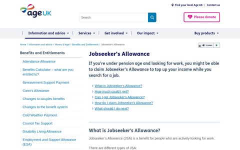 Jobseeker's allowance (JSA) | Age UK
