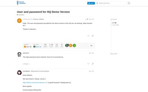 User and password for HQ Demo Version - Hardware - Survey ...
