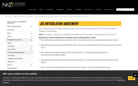 JIC Articulation Agreement: Northern Kentucky University ...