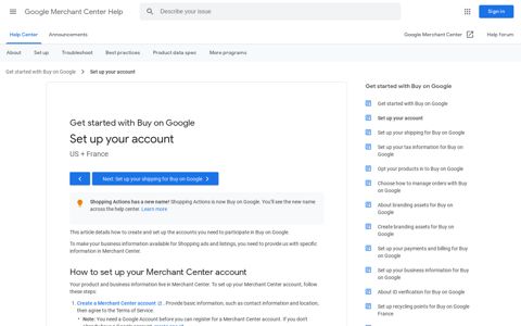 Set up your account - Google Merchant Center Help