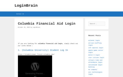 Columbia Financial Aid - (Columbia University) Student Log In