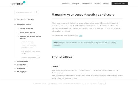 Manage users & settings in Justinmind's Online Account