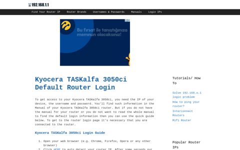 Kyocera TASKalfa 3050ci - Default login IP, default username ...