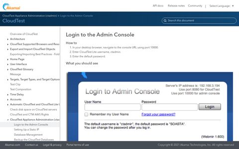 Login to the Admin Console