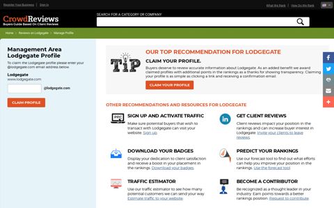 Lodgegate Manage and Login Profile on CrowdReviews.com