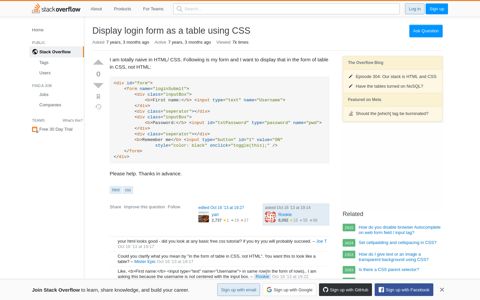 Display login form as a table using CSS - Stack Overflow