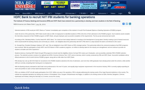 HDFC Bank to recruit NIIT IFBI students for banking operations ...