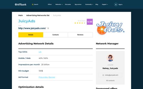 JuicyAds Popunder, Banner advertising network details.