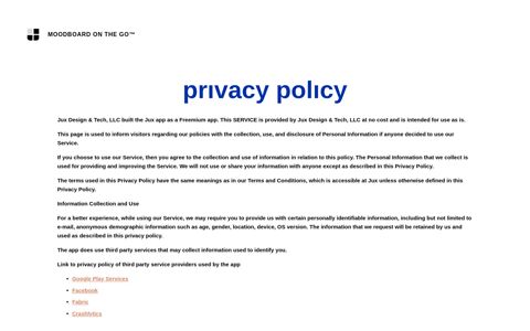 Privacy Policy — Jux Moodboard on the Go