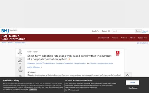 Short-term adoption rates for a web-based portal within the ...