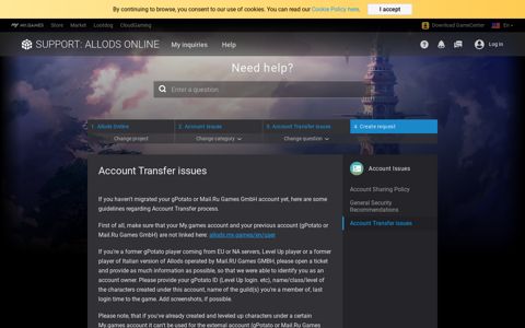 Account Transfer issues | Account Issues | Allods Online ...