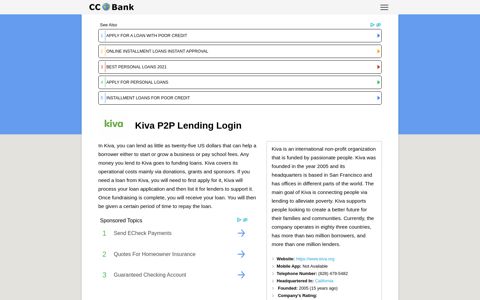 Kiva P2P Lending Login - CC Bank