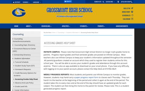Accessing Grades Help Sheet - Grossmont High School