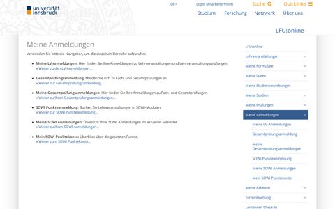 Meine Anmeldungen - LFU:online - Universität Innsbruck