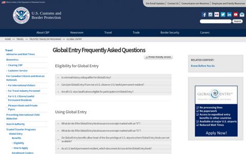 Global Entry Frequently Asked Questions | U.S. Customs and ...