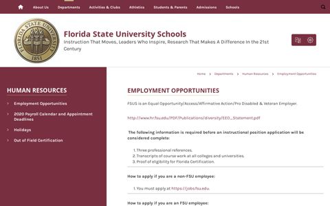Human Resources - Florida State University Schools