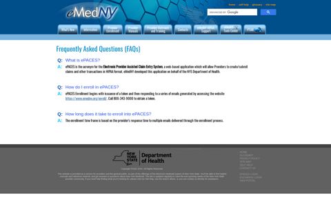 ePACES : Frequently Asked Questions - eMedNY