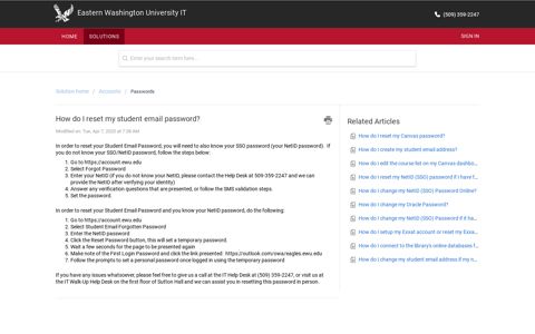 How do I reset my student email password? : Eastern ... - EWU IT