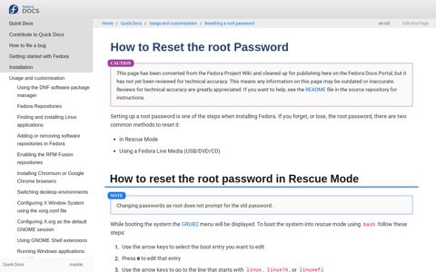 How to Reset the root Password :: Fedora Docs Site