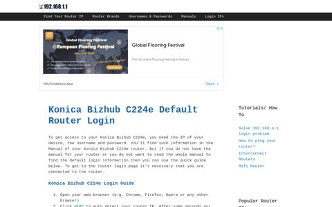 Konica Bizhub C224e - Default login IP, default username ...