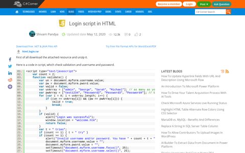 Login script in HTML - C# Corner