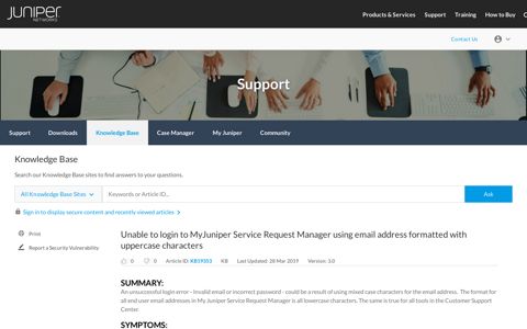 Unable to login to MyJuniper Service Request Manager using ...