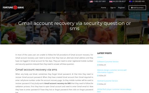 267-5388 Gmail account recovery via security question or sms