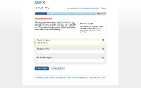 IRS Direct Pay tax information - Direct Pay with Bank Account