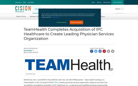 TeamHealth Completes Acquisition of IPC Healthcare to ...