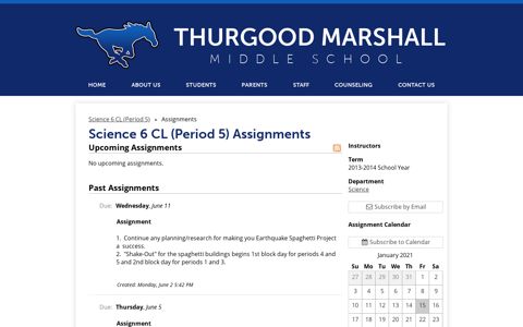 Past Assignments - Thurgood Marshall Middle School