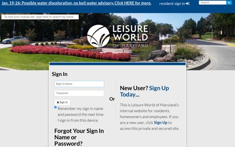 Leisure World of Maryland Corporation - Secure Member Sign In