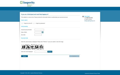 Login Page - Insperity Retirement Services
