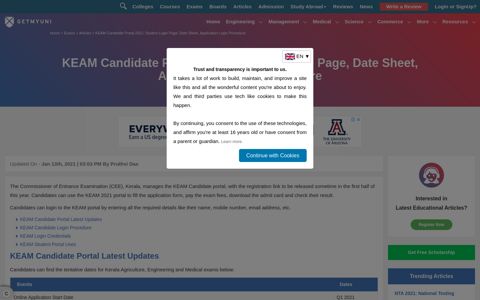 KEAM Candidate Portal 2020: Login Page, Date Sheet ...