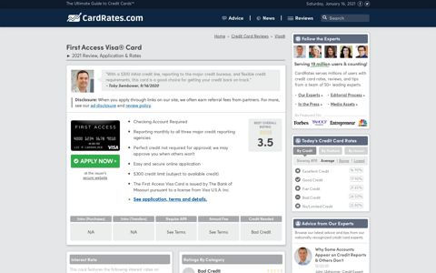 2020 Reviews: First Access Visa® Card Review (See Ratings)
