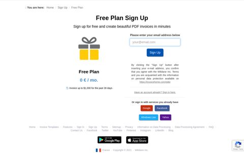 Free Plan Sign Up - Invoice Home
