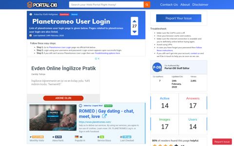 Planetromeo User Login - Portal-DB.live