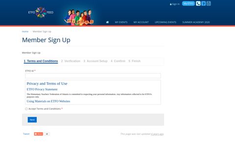 Member Sign Up - ETFO Events Portal