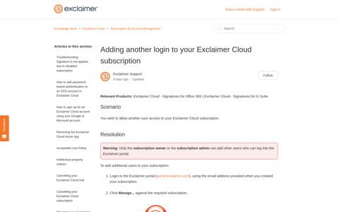 Adding another login to your Exclaimer Cloud subscription ...