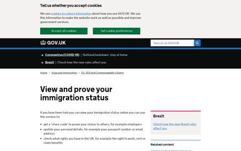View and prove your immigration status - GOV.UK