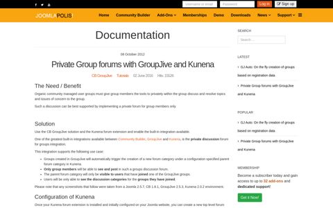 Private Group forums with GroupJive and Kunena - Joomlapolis