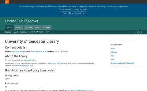 University of Leicester Library - Library Hub Discover