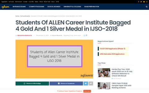 Students Of ALLEN Career Institute Bagged 4 Gold And 1 ...