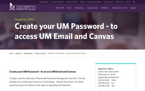 Create your UM Password - to access UM Email and Canvas ...