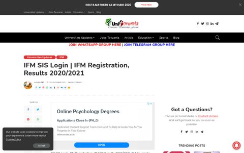 IFM SIS Login | IFM Registration, Results 2020/2021 ...