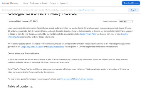 Chrome Browser Privacy Policy - Google Chrome